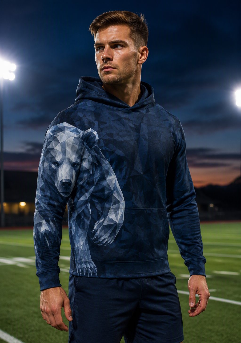 Athlete wearing the midnight Crystal Wrap Hoodie